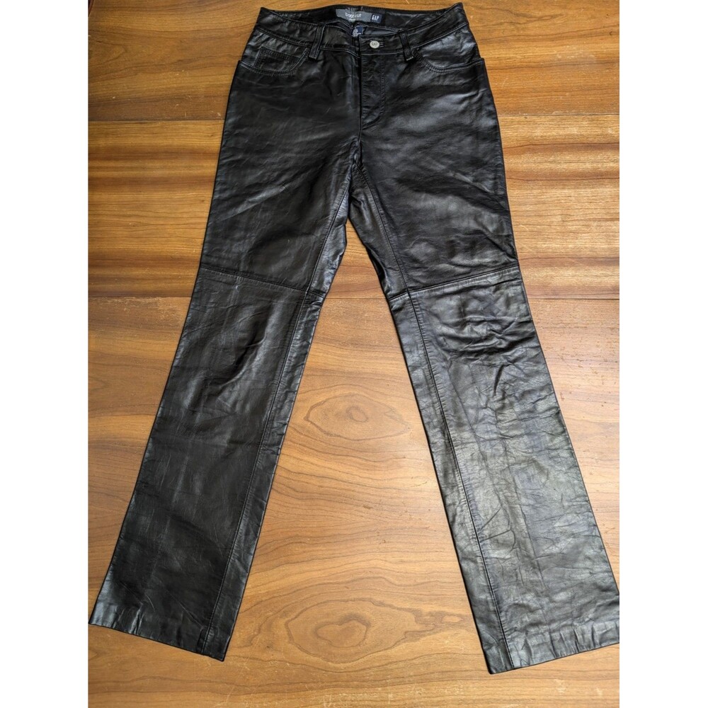Vintage Y2K GAP Womens 2 Black Genuine Leather Bootcut Pants Mid Rise Fall/2000